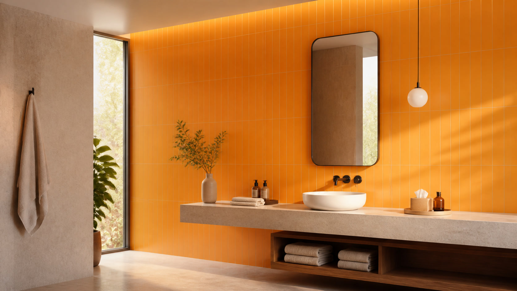 Orange rectangular grid SPC stone crystal bathroom wall panel